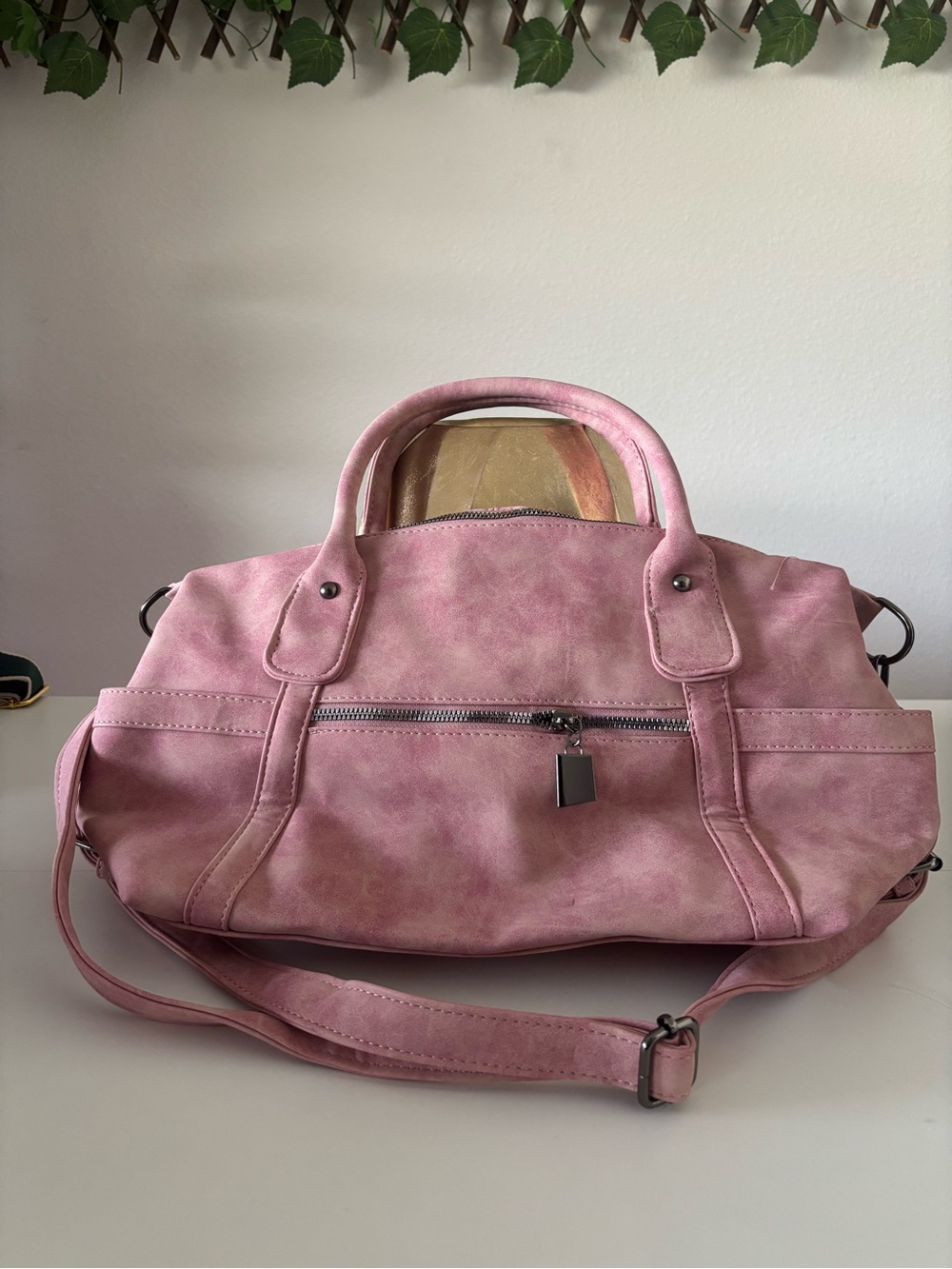Women's Pink Faux-Leather Satchel Handbag